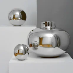 Hilke Collection Amico vase Ø29 cm, Nickel-plated brass Silver-coloured Discount