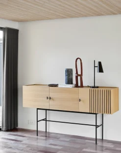 Woud Array side table, 180 cm, White pigmented oak BeigeBlack New