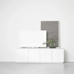 A2 Beam side table, lacquer, base, tabletop in carrara marble White Discount