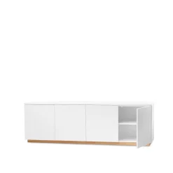 A2 Beam side table, lacquer, base in oiled oak White