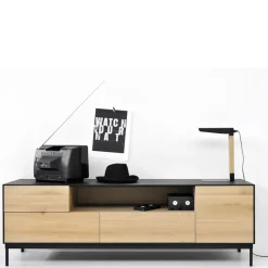 Ethnicraft Blackbird media unit, Black oak-Black metal legs Beige Clearance