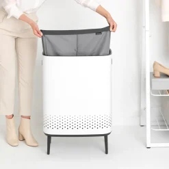 Brabantia Bo laundry basket high 2x45 L, White Hot