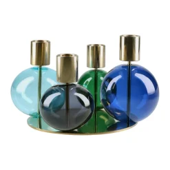 Holmegaard Bubble 4-arm candlestick Ø17.5x12 cm, Blue-green-smoke BlueGreenGrey Hot