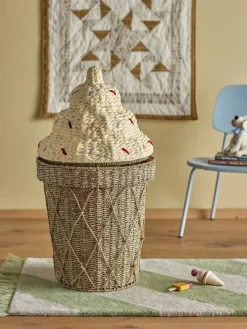 Bloomingville Cillie storage basket with lid Ø40 cm, Nature ice cream BrownBeige Online