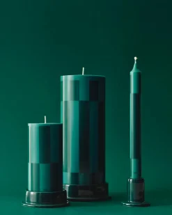 HAY Column Candle block candle small 15 cm, Green-dark green large check Multi Sale