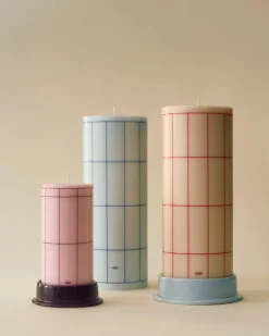 HAY Column Candle block candle small 15 cm, Light pink-bordeaux grid Multi Outlet