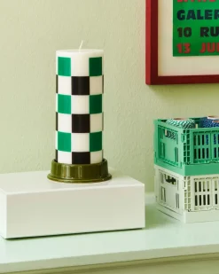 HAY Column Candle block candle medium 20 cm, Off white-green-black check WhiteGreenBlack Discount