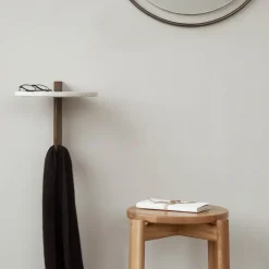 Audo Copenhagen Corbel shelf, Marble carrara, dark stained oak BrownWhite