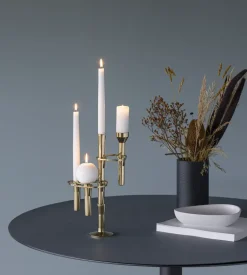 LIND DNA Curve Candlestick, Gold, tray Gold-coloured Online