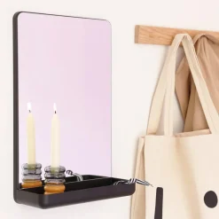 Design Letters Wall-mounted mirror with shelf, Black Discount