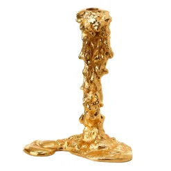POLSPOTTEN Drip candlestick L 25 cm, Gold Gold-coloured Discount