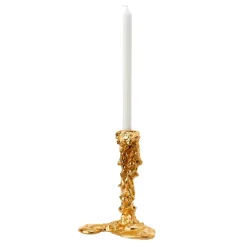 POLSPOTTEN Drip candlestick L 25 cm, Gold Gold-coloured Discount