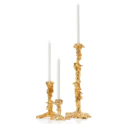 POLSPOTTEN Drip candlestick L 25 cm, Gold Gold-coloured Discount