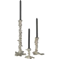 POLSPOTTEN Drip candlestick L 25 cm, Silver Silver-coloured New
