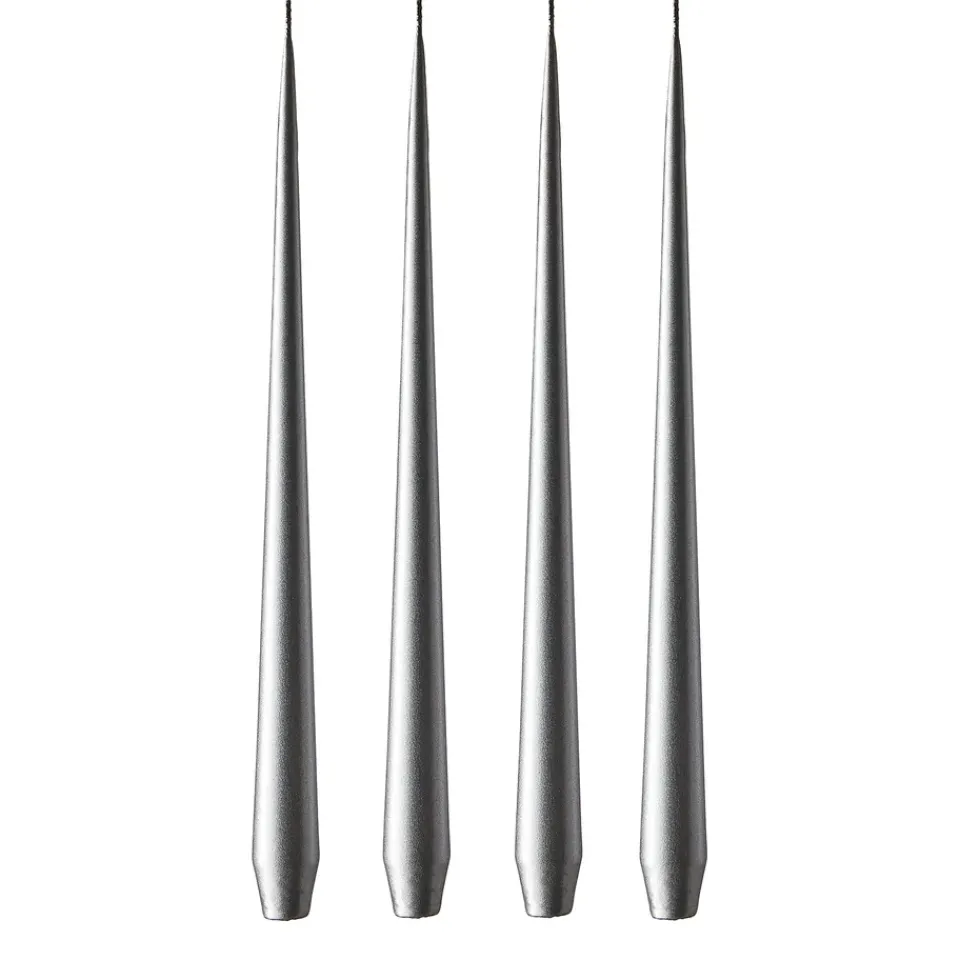 Ester & erik candle 42 cm 4-pack metalic, Silver Silver-coloured Outlet