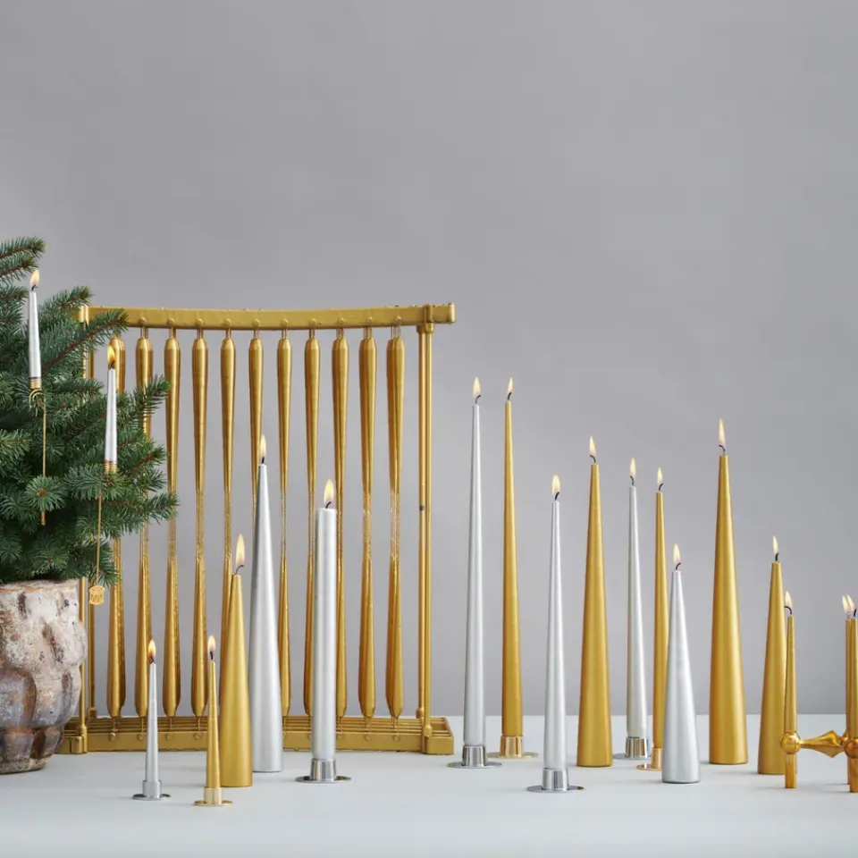 Ester & erik candle 42 cm 4-pack metalic, Silver Silver-coloured Outlet