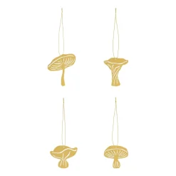 Cooee Design Fungi hanging decorations 4 pieces, Brass Gold-coloured
