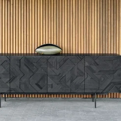 Ethnicraft Graphic sideboard, Teak 4 doors Black New