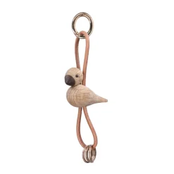 Kay Bojesen Denmark Kaj Bojesen bird keyring, Oak, natural leather Brown New