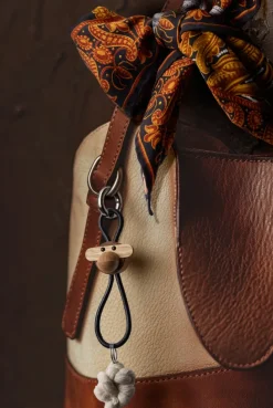 Kay Bojesen Denmark Kaj Bojesen monkey keyring, Teak-limb wood, black leather Brown Best