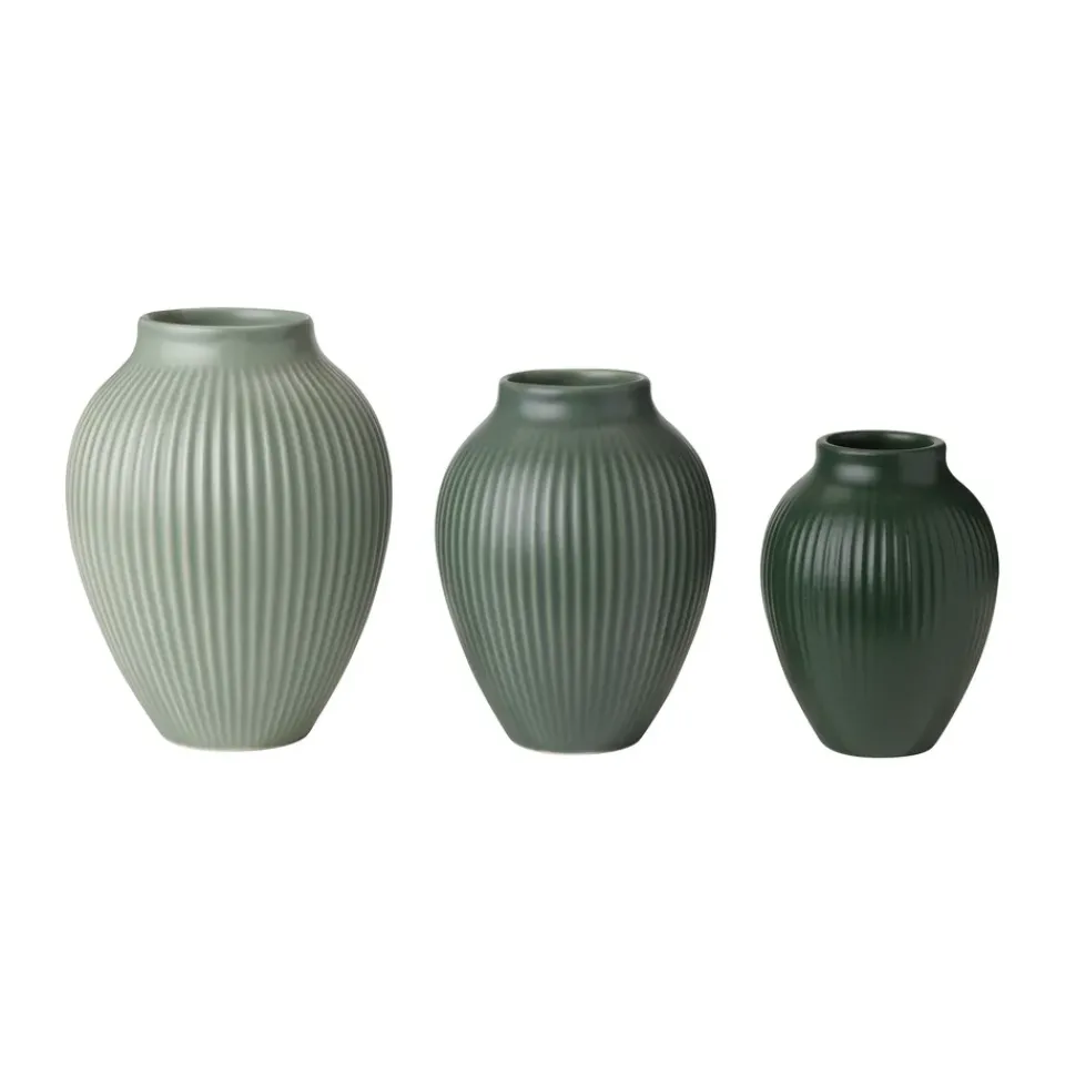Knabstrup Keramik Knabstrup mini vase ripple matte 3-piece set, Misty -celadon -dark Green Discount