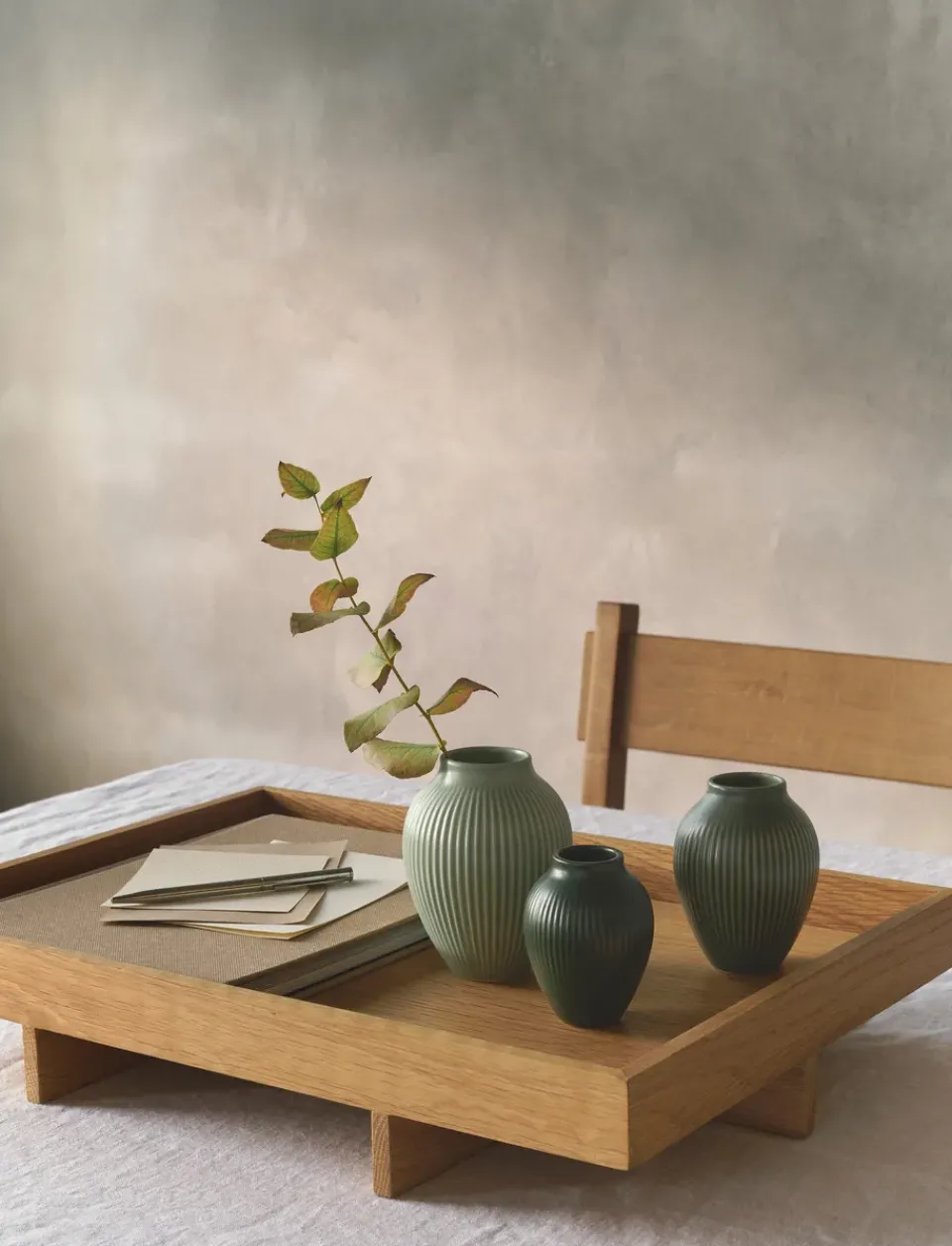 Knabstrup Keramik Knabstrup mini vase ripple matte 3-piece set, Misty -celadon -dark Green Discount