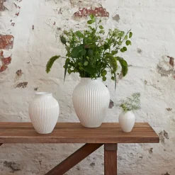 Knabstrup Keramik Knabstrup vase ribbed 27 cm, White Clearance