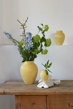 Knabstrup Keramik Knabstrup vase ribbed 27 cm, Yellow Outlet