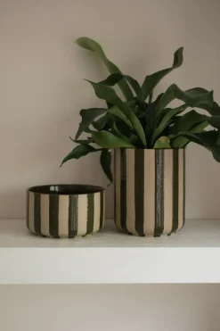 DBKD Line pot Ø14x16 cm, Stripe Green Clearance