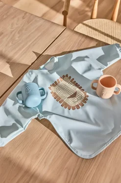 OYOY Lobo Lion bib with sleeves, Ice Blue Outlet