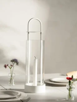 Design House Stockholm Lotus hurricane lantern, white Transparent New