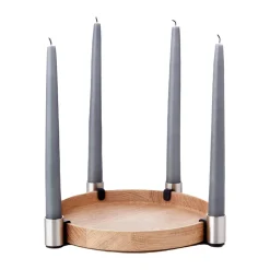 Applicata Luna Candle Holder Ø27 cm, Oak-steel BeigeSilver-coloured New