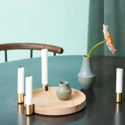 Applicata Luna maxi candle sticks, oak-brass BeigeGold-coloured New