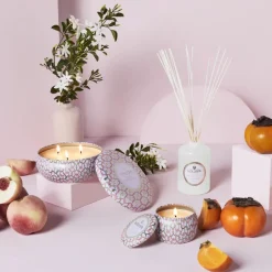 Voluspa Maison Blanc 3-wick Tin scented 40 hours, Saijo Persimmon Gold-colouredPinkWhite Outlet