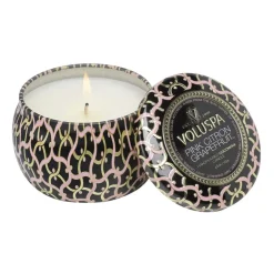 Voluspa Maison Noir Mini Tin scented 25 hours, Pink Citron Grapefruit Gold-colouredPinkBlack New