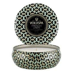 Voluspa Maison Noir 3-wick Tin scented 40 hours, French Linen Gold-colouredBlackTurquoise Discount
