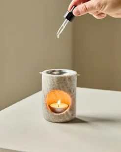 Meraki Marble oil burner, Beige, silver finish BeigeSilver-coloured
