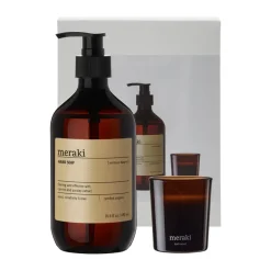 Meraki gift set hand soap and scented candle, Northern dawn + dark wood White Discount