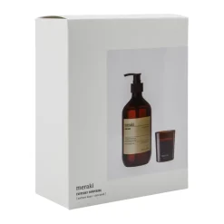 Meraki gift set hand soap and scented candle, Northern dawn + dark wood White Discount