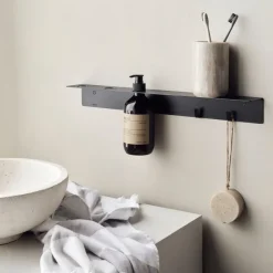 Meraki shelf with bottle hanger and hook, Brushed finish Black Outlet