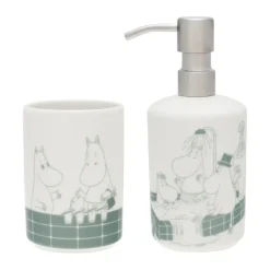 Moomin Arabia Moomin soap dispenser and toothbrush holder, Bath time green-white GreenWhite New