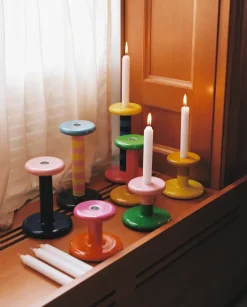 Hem Pesa candlestick High 23 cm, Sky blue-night blue stripe Multi Hot