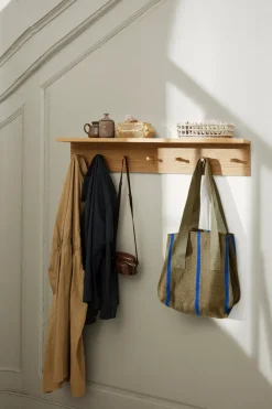 Ferm Living Place Rack hooks and shelf oak, Medium Brown Clearance