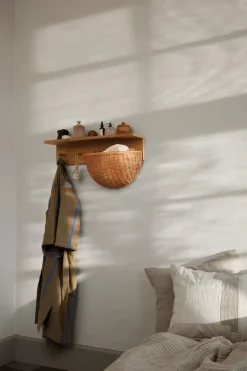 Ferm Living Place Rack hooks and shelf oak, Medium Brown Clearance