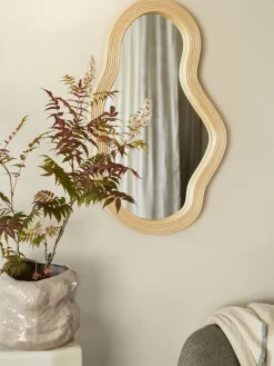 Ferm Living Pond mirror medium, Rattan BeigeSilver-coloured Sale