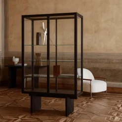 GUBI Private display cabinet, Glass. brown-black stained oak Transparent Best