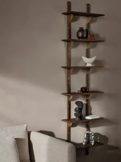 Ferm Living Sector shelf triple narrow, Smoked Oak, brass Brown Best