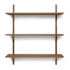 Ferm Living Sector shelf triple wide, Smoked Oak, brass Brown Hot