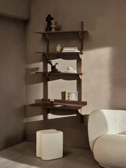 Ferm Living Sector shelf triple wide, Smoked Oak, brass Brown Hot