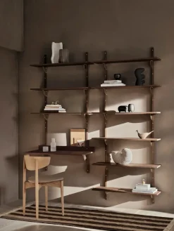 Ferm Living Sector shelf triple wide, Smoked Oak, brass Brown Hot
